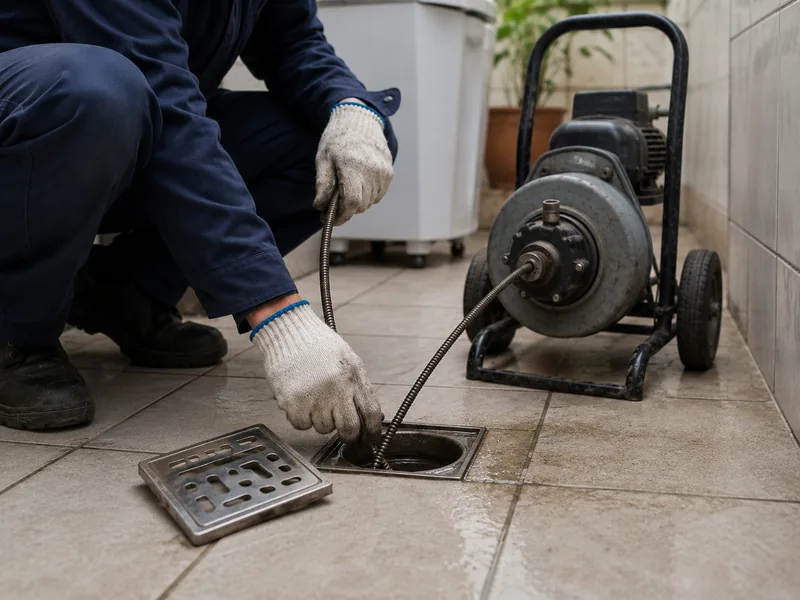 Desentupimento profissional de ralo residencial com máquina rotativa